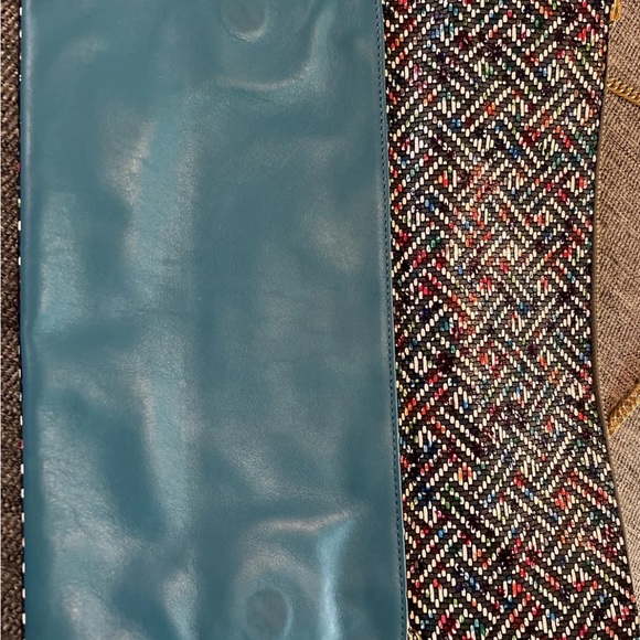 Laudi Vidni Dolce Large Clutch with Chain Shoulder Strap Turquoise Leather EUC - Picture 3 of 8